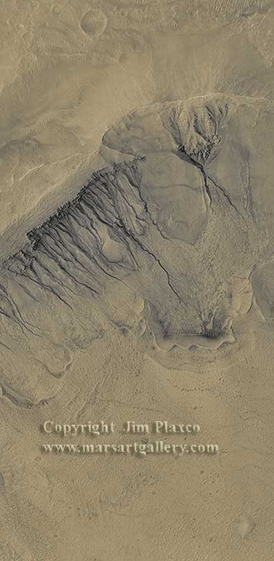 Gullies Along Martian Crater Wall